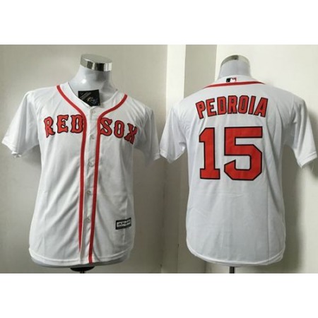 Red Sox #15 Dustin Pedroia White Cool Base Stitched Youth MLB Jersey