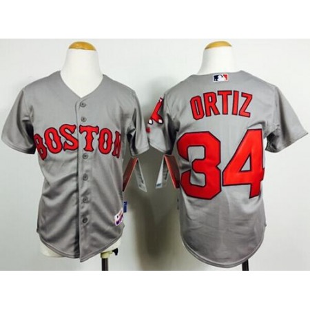 Red Sox #34 David Ortiz Grey Cool Base Stitched Youth MLB Jersey