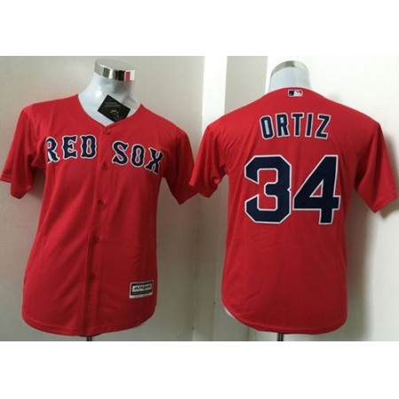Red Sox #34 David Ortiz Red Cool Base Name On Back Stitched Youth MLB Jersey
