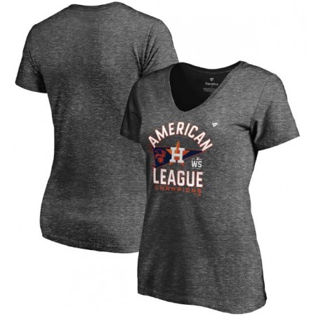 Women's Houston Astros 2021 Heathered Charcoal American League Champions Locker Room V-Neck T-Shirt(Run Small)