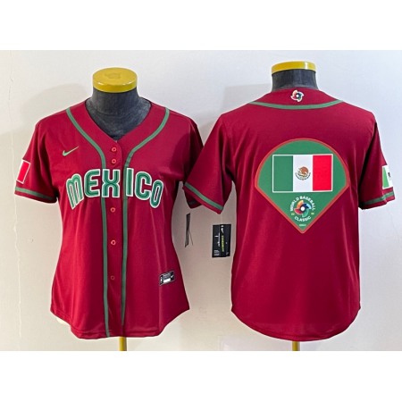 Women's Mexico Baseball 2023 Red Big Logo World Baseball Classic Stitched Jersey(Run Small)