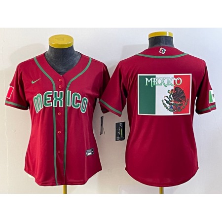 Women's Mexico Baseball 2023 Red Big Logo World Baseball Classic Stitched Jersey(Run Small)