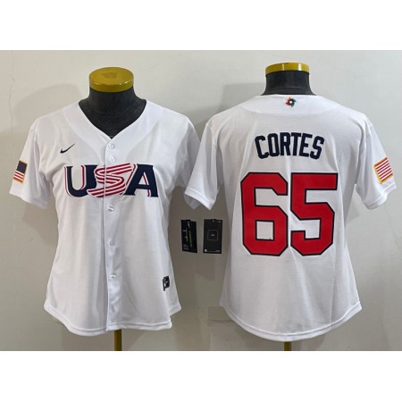 Women's USA Baseball #65 Nestor Cortes 2023 White World Baseball Classic Stitched Jersey(Run Small)