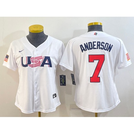 Women's USA Baseball #7 Tim Anderson 2023 White World Baseball Classic Stitched Jersey(Run Small)