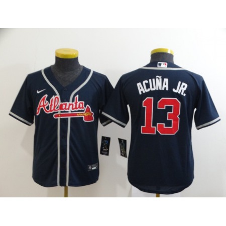 Youth Atlanta Braves #13 Ronald Acuna Jr Navy Cool Base Stitched Youth MLB Jersey