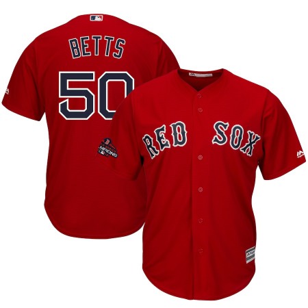 Youth Boston Red Sox #50 Mookie Betts Majestic Scarlet 2018 World Series Champions Team Logo Player Stitched MLB Jersey