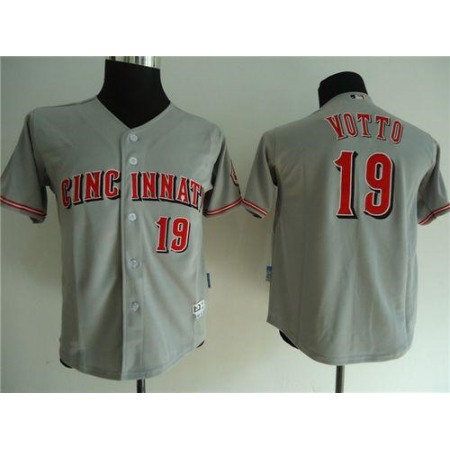 Reds #19 Joey Votto Grey Cool Base Stitched Youth MLB Jersey