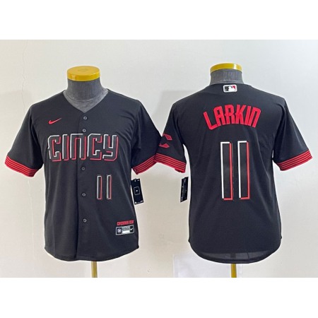 Youth Cincinnati Reds #11 Barry Larkin Black 2023 City Connect With Patch Stitched Baseball Jersey