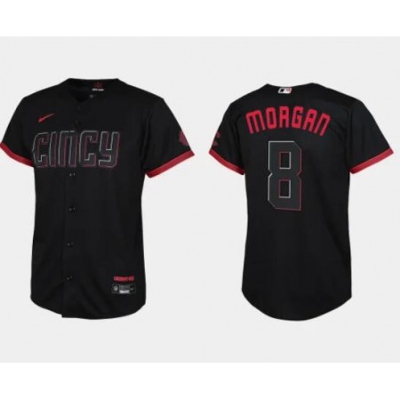 Youth Cincinnati Reds #8 Joe Morgan Black 2023 City Connect Stitched Baseball Jersey