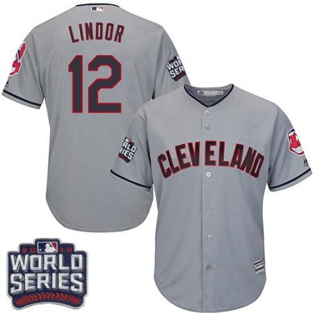 indians #12 Francisco Lindor Grey Road 2016 World Series Bound Stitched Youth MLB Jersey