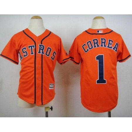Astros #1 Carlos Correa Orange Cool Base Stitched Youth MLB Jersey