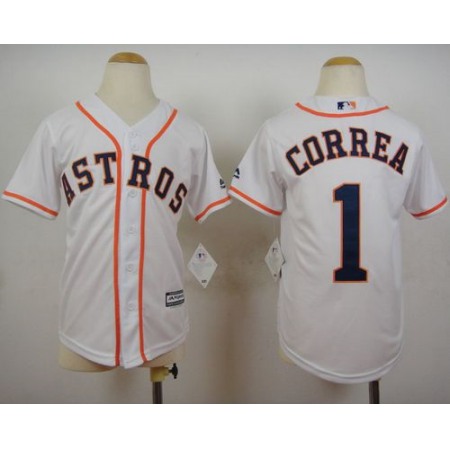 Astros #1 Carlos Correa White Cool Base Stitched Youth MLB Jersey