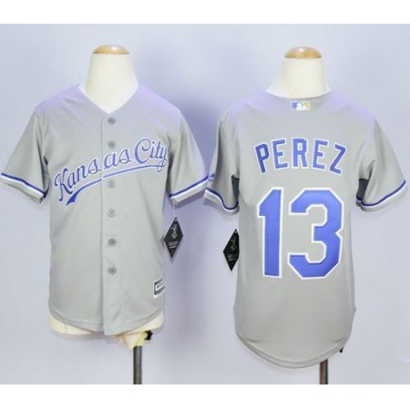 Royals #13 Salvador Perez Grey Cool Base Stitched Youth MLB Jersey