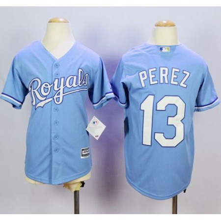 Royals #13 Salvador Perez Light Blue Cool Base Alternate 1 Stitched Youth MLB Jersey