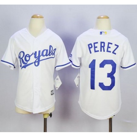 Royals #13 Salvador Perez White Cool Base Stitched Youth MLB Jersey