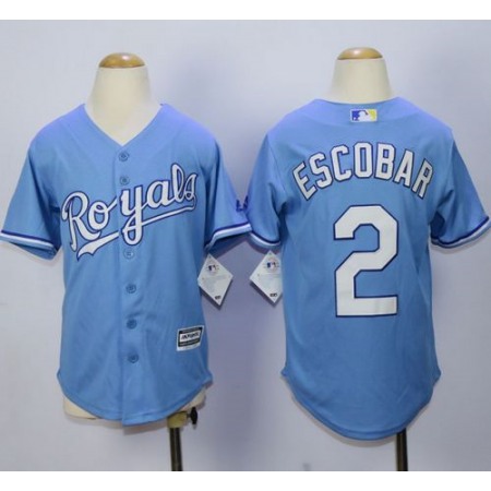 Royals #2 Alcides Escobar Light Blue Alternate 1 Cool Base Stitched Youth MLB Jersey