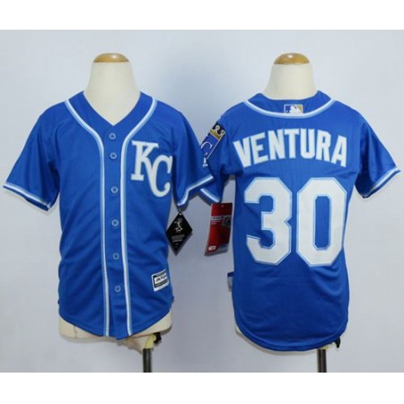 Royals #30 Yordano Ventura Blue Cool Base Stitched Youth MLB Jersey
