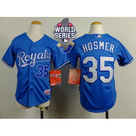 Royals #35 Eric Hosmer Blue Cool Base Alternate 1 W/2015 World Series Patch Stitched Youth MLB Jersey
