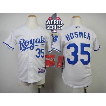 Royals #35 Eric Hosmer White Cool Base W/2015 World Series Patch Stitched Youth MLB Jersey