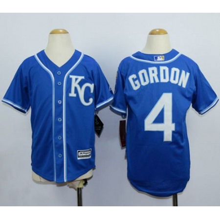 Royals #4 Alex Gordon Blue Cool Base Stitched Youth MLB Jersey