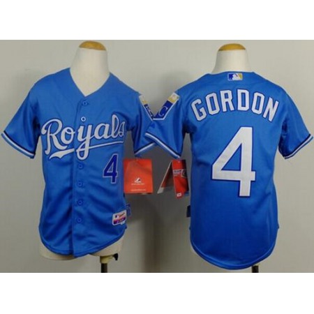 Royals #4 Alex Gordon Light Blue Cool Base Alternate 1 Stitched Youth MLB Jersey