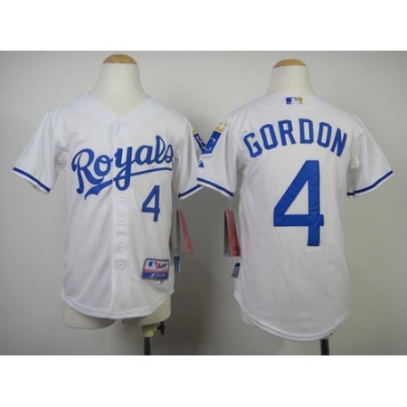 Royals #4 Alex Gordon White Cool Base Stitched Youth MLB Jersey