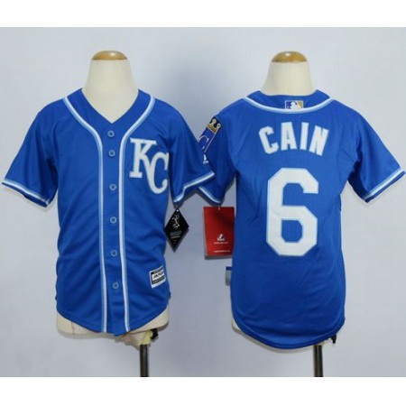 Royals #6 Lorenzo Cain Blue Alternate 2 Cool Base Stitched Youth MLB Jersey