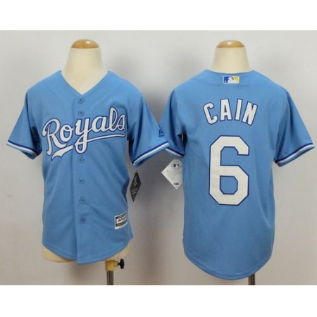 Royals #6 Lorenzo Cain Blue Cool Base Alternate 1 Stitched Youth MLB Jersey