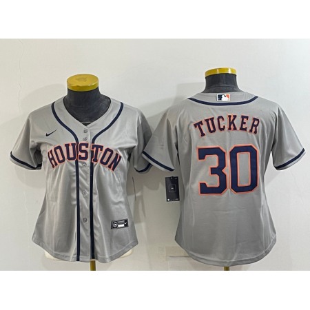 Youth Houston Astros #30 Kyle Tucker Gray Cool Base Stitched Jersey