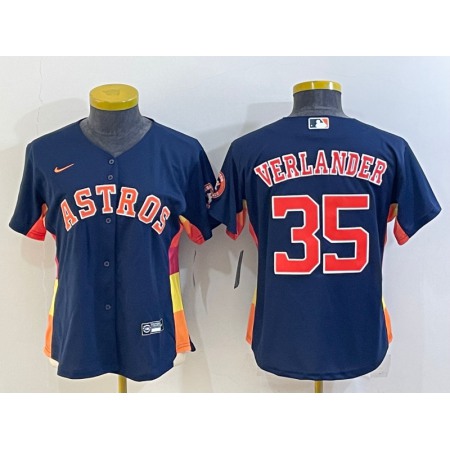 Youth Houston Astros #35 Justin Verlander Navy With Patch Cool Base Stitched Jersey