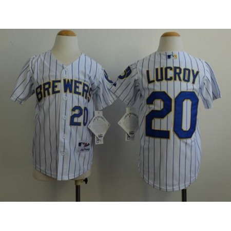 Brewers #20 Jonathan Lucroy White(blue stripe) Cool Base Stitched Youth MLB Jersey