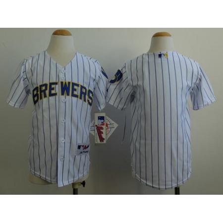 Brewers Blank White(blue stripe) Cool Base Stitched Youth MLB Jersey