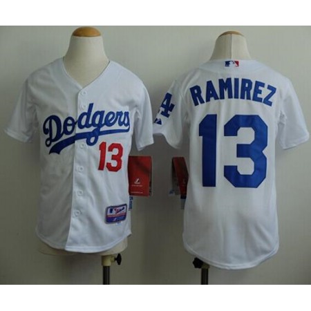 Dodgers #13 Hanley Ramirez White Cool Base Stitched Youth MLB Jersey