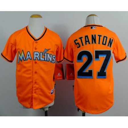 Marlins #27 Giancarlo Stanton Orange Cool Base Stitched Youth MLB Jersey