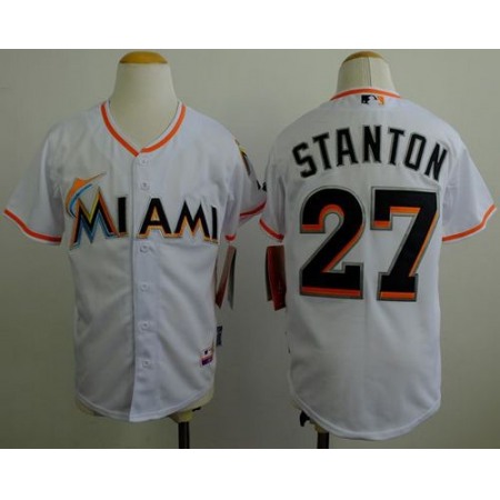 Marlins #27 Giancarlo Stanton White Cool Base Stitched Youth MLB Jersey