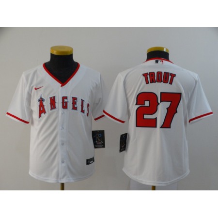 Youth Los Angeles Angels #27 Mike Trout White Cool Base Stitched MLB Jersey