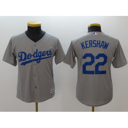 Youth Los Angeles Dodgers #22 Clayton Kershaw Gray Cool Base Stitched MLB Jersey