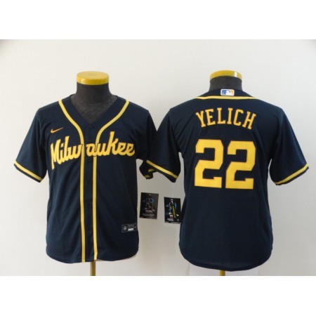 Youth Milwaukee Brewers #22 Christian Yelich Black 2020 Cool Base Stitched MLB Jersey