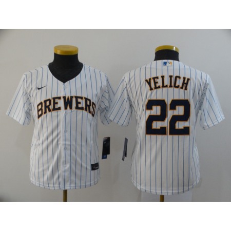 Youth Milwaukee Brewers #22 Christian Yelich White 2020 Cool Base Stitched MLB Jersey