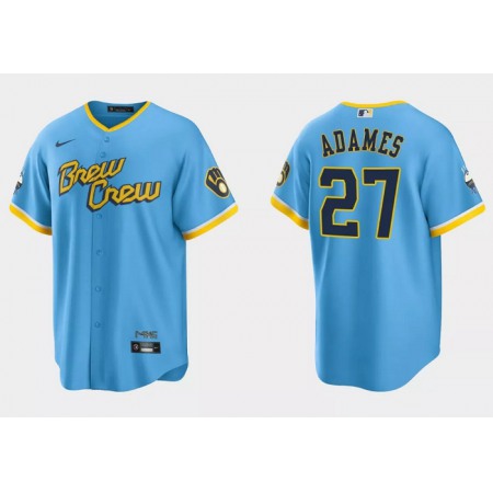 Youth Milwaukee Brewers #27 Willy Adames 2022 Powder Blue City Connect Stitched Jersey