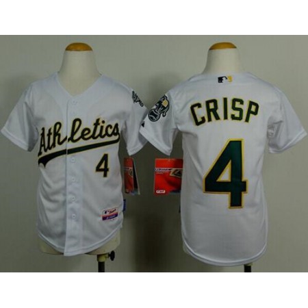 Athletics #4 Coco Crisp White Cool Base Stitched Youth MLB Jersey