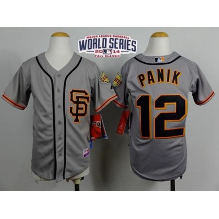Giants #12 Joe Panik Grey Road 2 Cool Base W/2014 World Series Patch Stitched Youth MLB Jersey