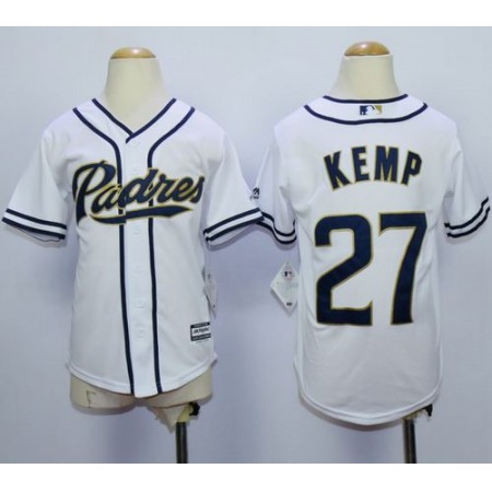 Padres #27 Matt Kemp White Home Cool Base Stitched Youth MLB Jersey