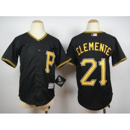 Pirates #21 Roberto Clemente Black Cool Base Stitched Youth MLB Jersey