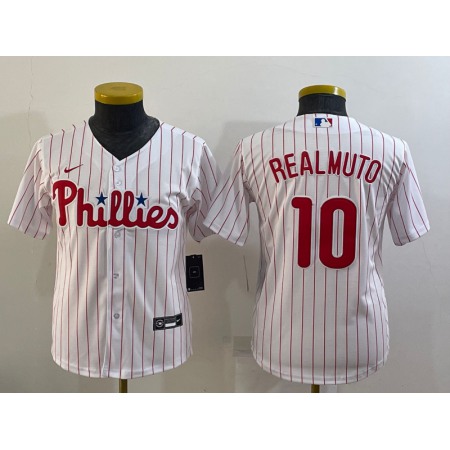 Youth Philadelphia Phillies #10 J.T. Realmuto White Cool Base Stitched Baseball Jersey