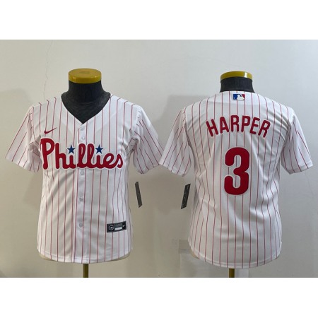 Youth Philadelphia Phillies #3 Bryce Harper White Cool Base Stitched Baseball Jersey