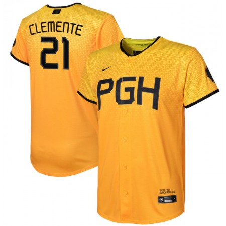 Youth Pittsburgh Pirates #21 Roberto Clemente Gold 2023 City Connect Stitched Jersey