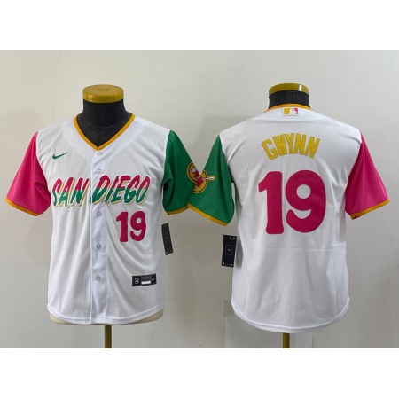 Youth San Diego Padres #19 Tony Gwynn 2022 White City Connect Stitched Baseball Jersey