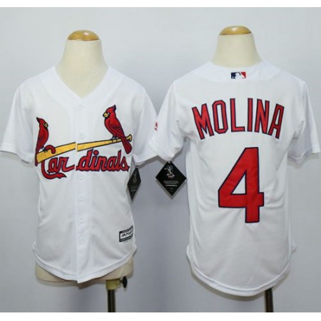 Cardinals #4 Yadier Molina White Cool Base Stitched Youth MLB Jersey