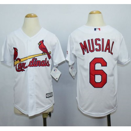 Cardinals #6 Stan Musial White Cool Base Stitched Youth MLB Jersey